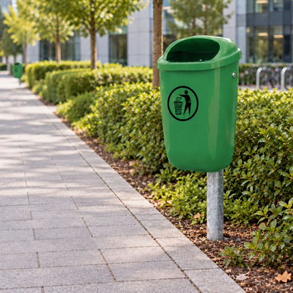 Corbeille de rue murale/poteau 50 L — Plastique vert