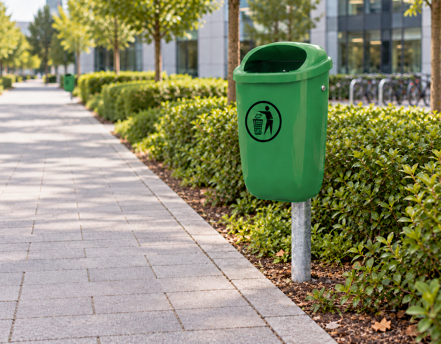 Corbeille de rue murale/poteau 50 L — Plastique vert