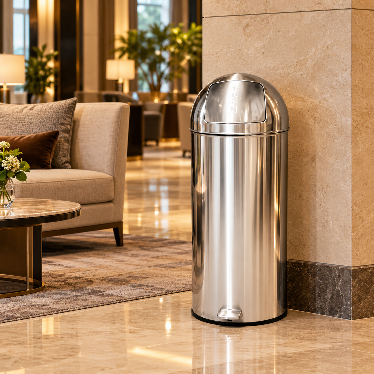 Poubelle push à pédale 52 L — Inox