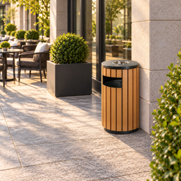 Corbeille-cendrier extérieure 35 L — Effet bois