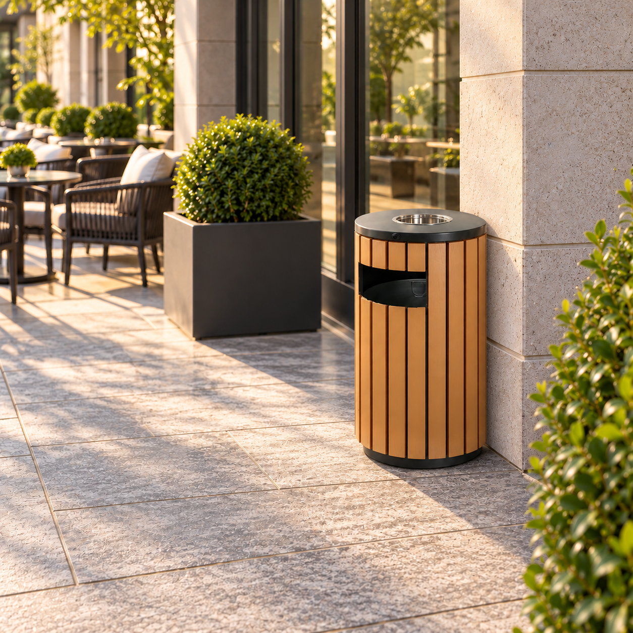 Corbeille-cendrier extérieure 35 L — Effet bois