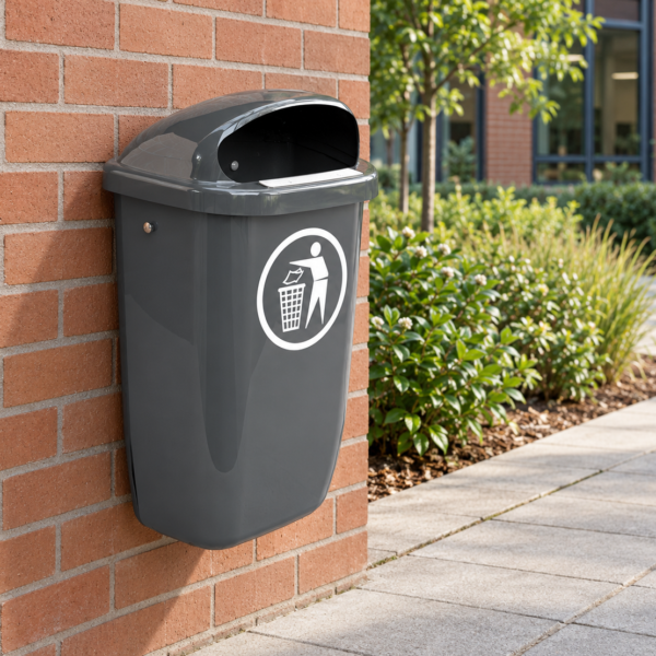Corbeille de rue murale/poteau 50 L — Plastique gris