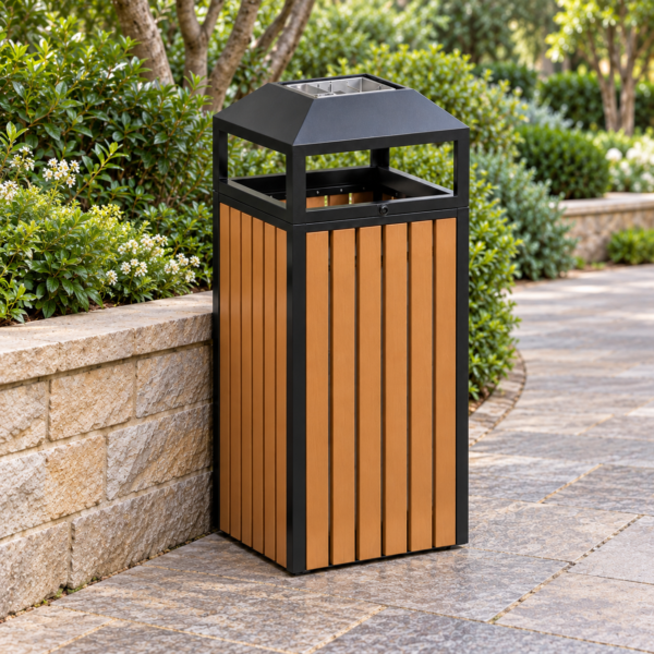 Corbeille-cendrier extérieure 70 L — Effet bois