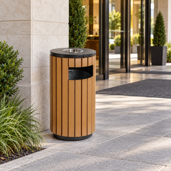 Corbeille-cendrier extérieure 50 L — Effet bois