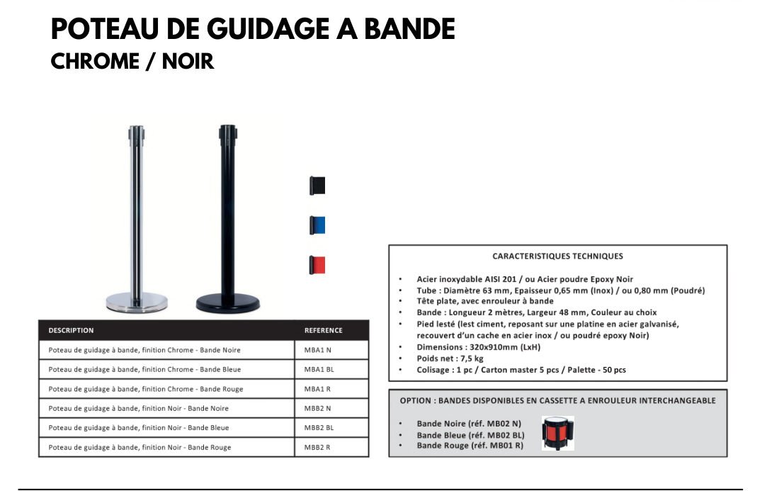 Poteau de guidage à bande — Chrome / Noir