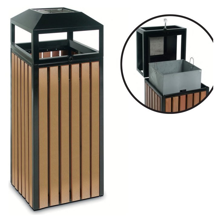 Corbeille-cendrier extérieure 90 L — Effet bois