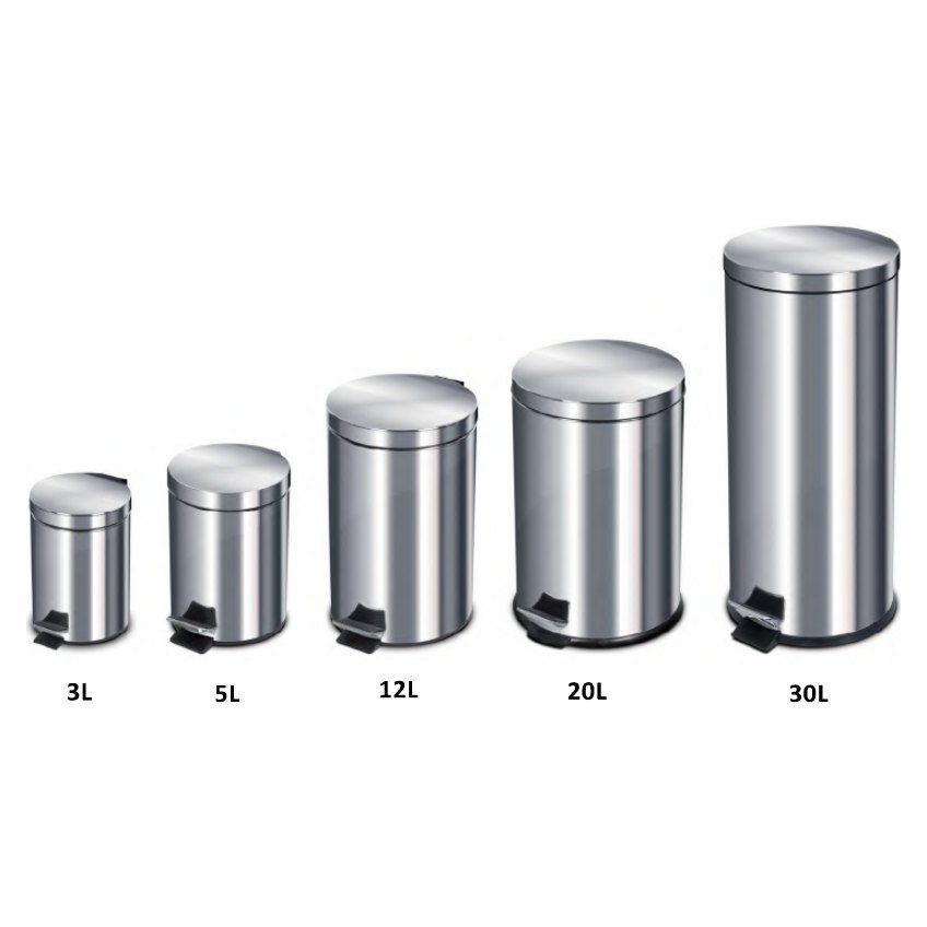 Poubelle à pédale inox 3 L à 30 L — Inox brillant