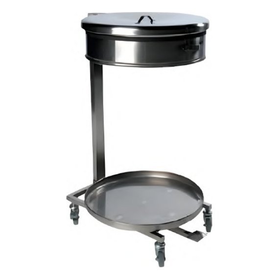 Support-sac mobile à pédale base ronde 110 L — Inox